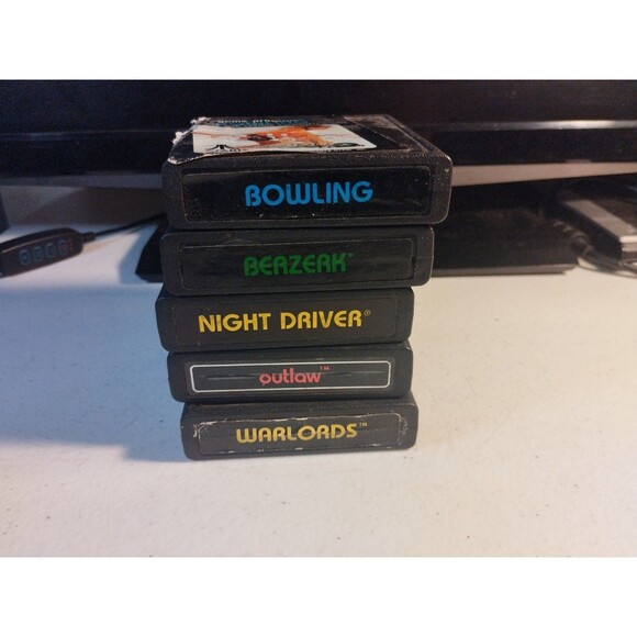 Atari 2600 Lot Of 5 Games - Tested & Work - Berzerk, Night Driver, Outlaw - Picture 2 of 3
